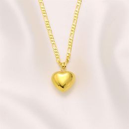 glaze Heart Pendant Italian Figaro Link Chain Necklace Womens 18k Solid Yellow Gold GF 600 3 mm2279