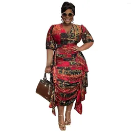 Ethnic Clothing Plus Size African Dresses For Women Spring Fashion Half Sleeve V-neck Print Maxi Bodycon Dress Dashiki