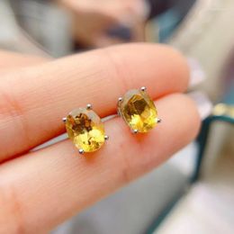 Stud Earrings 6x8mm Natural Yellow Citrine 925 Sterling Silver For Women Personality Fashion Luxury Gem Jewelry Gifts