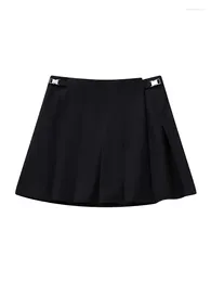 Skirts ZADATA 2023 Autumn Women's Casual And Versatile Fashionable Black Belted A-line Loose Pleated High-waisted Skirt