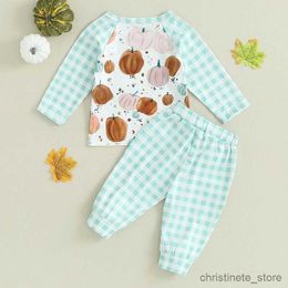 Clothing Sets Newborn Pants Set Baby Boys Halloween Pumpkin Print Tops and Plaid Pants Outfits Infant 2 Piece Pants Suits R231215