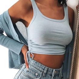 Women's Tanks Ruched Sleeveless Tank Tops Tees Women Solid Casual Fashion Crop Top Ladies High Street Tie Up Summer Fitness