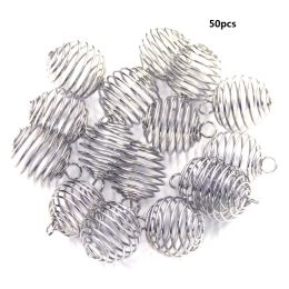 50pcs 25*30mm Plated Spiral Bead Cage Charms Pendants Hanging Hollow Lantern Ball Spring Pendant for Women and Men Jewelry Making LL