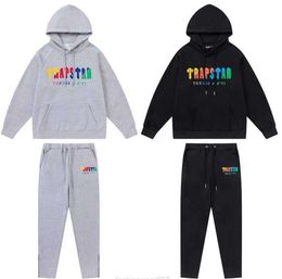 Designer Fashion Clothing Mens Tracksuits Hoodies Trapstar Rainbow Scarf Embroidery Plush Hoodie Closure Zipper Pants Casual Suit Rock Hip6456