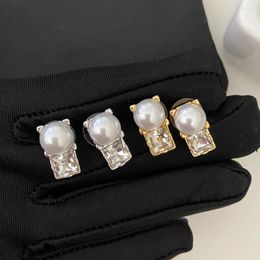 Dangle Earrings Trend Designer Brand Gold Silver Pearl Crystal Square Small For Women Sweet Romance Luxury Jewellery Japan Korea