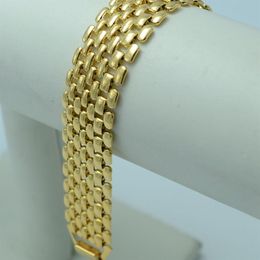 18mm Wide Mesh Bracelet 18k Yellow Gold Filled Smooth Fashion Wrist Bracelet Chain 8 07 Inches Womens Mens Wrist Chain Link2750