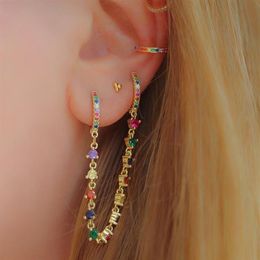 tassel chain earring with cz mini hoop gold plated fashion european women ladies gorgeous fashion trendy earrings jewelry340F
