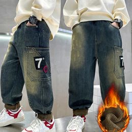 Jeans Fleece Jeans Pant for Kids Boy Fashion Straight Denim Trousers Big Boys 4-16Yrs Autumn Winter Velvet Lined Jeans Children Bottom 231215