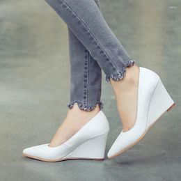 Dress Shoes Elegant Wedges Black Nude White Women's Heels Pumps Wedge For Women Party Office Wedding Shoe Lady