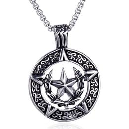 Pendant Necklaces Vintage Pentagram Star Men's Necklace Round Gothic Retro Lucifer Satan 24Inch Chain Male Jewelry342l