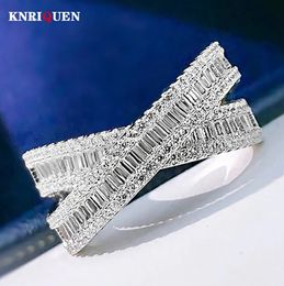 Wedding Rings Luxury 100% 925 Real Silver High Carbon Diamond Cross Wedding Rings for Women Engagement Band Party Fine Jewel Anniversary Gift 231214