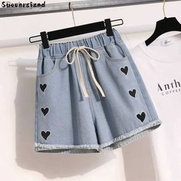 Women's Shorts Embroidery Wool Edge Shorts Jeans Summer Pantnes Cortos Oversize 4xl Women Baggy Denim Pants Blue Casual Vaqueros 2023L231215