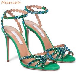 Sandals Meariasth Clear PVC Crystal Sandals Blue Peep Toe Buckle Strap Thin High Heels Sandals Woman Summer Lady Stilettos Shoes On Heel 231215