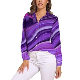 Women's Blouses Purple Marble Blouse Abstract Liquid Print Retro Custom Female Long-Sleeve Street Fashion Shirt Summer Oversized Top