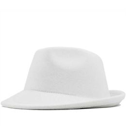 Beanie Skull Caps Simple white Wool felt Hat Cowboy Jazz Cap Trend Trilby Fedoras hat Panama cap chapeau band for Men Women 56-58C226L
