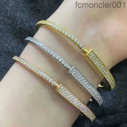 Bangle Bracelet t 925 Silver v Gold Advanced Light Luxury Full Diamond Lock Bracelet 4YH8