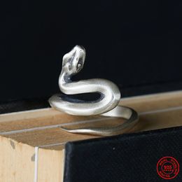 Wedding Rings MKENDN Punk 925 Sterling Silver Snake Adjustable Ring For Men Women Gothic Trendy Street Hip Hop Dark Jewellery 231214