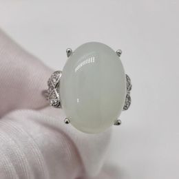 Cluster Rings Luxury Milk White Jade Ring 15ct 13mm 18mm Cabochon Gemstone For Party 18K Gold Plating 925 Silver Jewellery