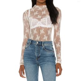 Women's T Shirts Sexy Transparent Women Long Sleeve Tops Summer Sheer Lace Basic Shirt Casual Pullover For Fall Club Streetwear Aesthetic