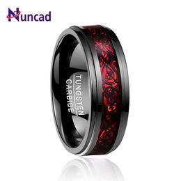 Elegant cool Electroplated Black Inlay Red Opal Paper Black Dragon Pattern Step Tungsten carbide Ring for man T104R D19011502264i