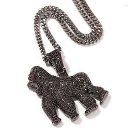 Pendant Necklaces Hip Hop CZ Stone Paved Bling Iced Out Gorilla Animal Pendants For Men Rapper Jewellery Black Gold Silver ColorPend271y