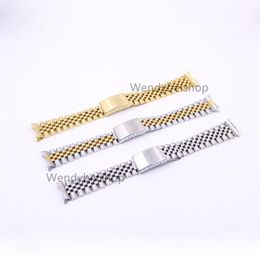 19 20 22mm Gold Two tone Hollow Curved End Solid Screw Links 316L Steel Replacement Watch Band Strap Old Style Jubilee Bracelet264u