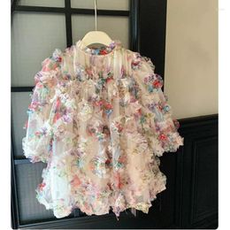 Girl Dresses Girls Dress Autumn 2023 Korean Version Of Foreign Baby Bubble Sleeve Three-dimensional Flower Fairy Princess
