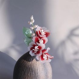 1pcs U-shaped Hairpin Autumn Winter Wedding Bridal Headdress Hanfu Cheongsam Flower Hair Stick Women Girl Gift