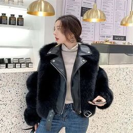 Women's Leather Faux 2023 Winter Imitation Fur Women Motorcycle Style Overcoat Short Plus Cotton Coat Splicing Fashion Warm Jacket Female 231214