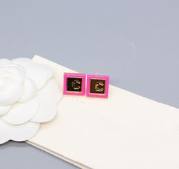 2024 Luxury quality charm square shape stud earring with pink color have stamp box PS3552A