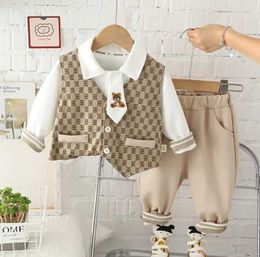 Clothing Sets Boys Autumn Outfits 1 to 2 Years Toddler Clothes Set for Baby Printed Letter Vest+Bowtie Shirts+Pants Kids Bebes Jogging Suits