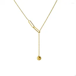 Pendant Necklaces For Women Clavicle Chain Cold Wind Design Sense Tassel Necklace Pull Small Gold Ball Titanium Steel Gold-plated