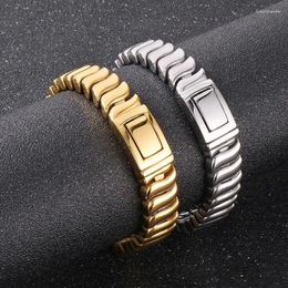 Link Bracelets Hip Hop Gold Colour Keel Chain Men's Bracelet Polished Stainless Steel Geometry Thick Special Male Charm Jewellery
