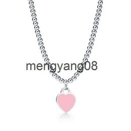 Pendant Necklaces Design 925 Sterling Silver Beads Necklaces For Women Jewellery With Pink Blue Red Black Colour Enamel Heart Necklac2368
