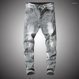 Men's Pants Hip Hop Denim Men Hole Ripped Trousers Casual Streetwear Slim Fit 2023 Fashion Pant Plus Size Grey Apricot S247