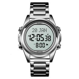 SKMEI 1667 Stainls Steel Back Digital Alfajr Azan Prayer Wrist Watch296Y