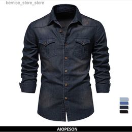 Men's Polos AIOPESON Elastic Cotton Denim Shirt Men Long Sleeve Quality Cowboy Shirts for Men Casual Slim Fit Jeans Men Shirts Q231215