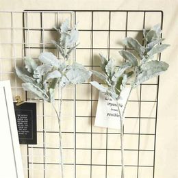 Artificial flowers high quality Flocked Silver Leaf Chrysanthemum Silk Lambs Ear Leaf Spray Greenery for Home Decor Wedding322d