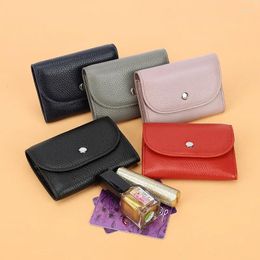 Card Holders Simple Head Layer Cowhide Buckle Short Small Wallet Fashion Key Coin Large Capacity Universal Bag