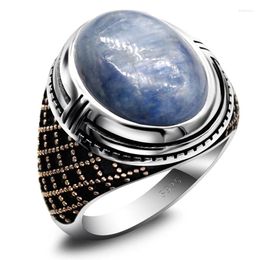 Cluster Rings Turkish Jewelry Men's Ring Big Stone Natural Kyanite 925 Sterling Silver Rose Gold Ladies With