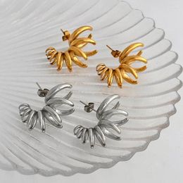 Hoop Earrings Wire Petal Flower Stainless Steel For Women Statement Chunky Jewellery Non Tarnish In