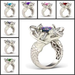 Size 5-10 Mystic Rainbow Topaz Colorful CZ Diamond 925 Sterling Silver Charming Mermaid Band Ring Special Gift Unique Design Fashi265D