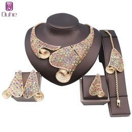 Women's Wedding Bridal Bridesmaid Crystal Gold Colour Necklace Earrings Bangle Ring Party Costume Jewellery Set