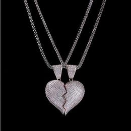 1 Pair Half-heart Pendant Necklace CZ Bling Pendant Micro Pave Cubic Zirconia Simulated Diamonds Couple Valentine gift285b