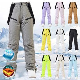 Women's Pants Insulated Bib Overalls Solid Colour Suspenders Trousers Winter Thermal Leggings For Women Mens Wear