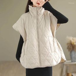 Women's Vests Waistcoats For Women Stand Collar Casual Lightweight Cotton Added Cardigan Korean Style Vintage Quilted Jackets Tops