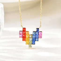 Pendant Necklaces Dazzling Colorful Cubic Zirconia Romantic For Women Wedding Engagement Accessories Unique Splicing Heart Necklace