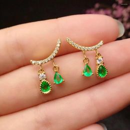 Dangle Earrings 925 Sterling Silver Natural Emerald Drop Fine Jewelry Women Wedding Wholesale