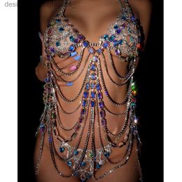 Other Fashion Accessories Luxury Rhinestone Sexy AB Colors Stones Bo Chest Chain Top Breast Bra for Women Crystal Tassel Necklace Bra Bo JewelryL231215