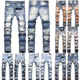 Jeans firmati da uomo Biker strappato effetto consumato Slim Fit Motociclisti Denim per uomo Moda Uomo Pantaloni neri Moda Uomo Pantaloni skinny jeans di lusso donna